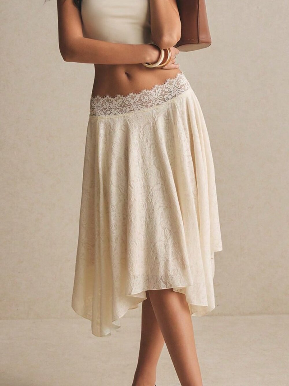 Apricot Casual Women's Elegant Asymmetrical Hem Lace Skirt - Picture 5 of 7